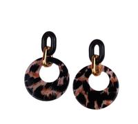 Tesselite Acryl-Ohrringe - Leoparden-Schachbrett-Herz-Ohrringe, einfache Mode, Persönlichkeit, runde Ohrringe, Damen-Ohrringe, rund, Leopardenmuster, Einheitsgröße