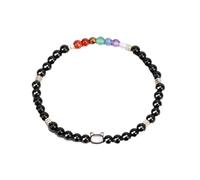 Tesselite Edelstein-Armband - Mini-Naturstein-Perlenarmband, süßer Katzen-Charm, 7 Chakra-Kristall, Stretch-Armreif, Yoga-Armbänder, Schmuck, Obsidianschwarz, Einheitsgröße