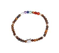 Tesselite Edelstein-Armband - Mini-Naturstein-Perlenarmband, süßer Katzen-Charm, 7 Chakra-Kristall, Stretch-Armreif, Yoga-Armbänder, Schmuck, Tiger, Auge, Schwarz, Einheitsgröße