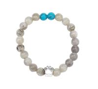 Tesselite Edelstein-Armband - Naturstein, 8 mm, Perlenarmband, Tier, Hund, Katze, Bärentatze, Charm-Armbänder für Damen und Herren, Yoga, blau-türkisfarbene Armreifen, Labradorit, Einheitsgröße