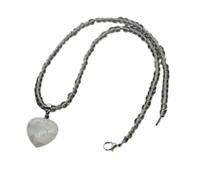 Tesselite Naturstein herzförmige 4 mm runde Perlen Halskette Persönlichkeit einfache grüne Aventurin rote Stein Pullover Kette Unisex Herbst und Winter All-Match-Stil, weißer Kristall, Einheitsgröße