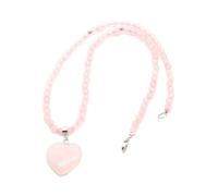 Tesselite Naturstein herzförmige 4 mm runde Perlen Halskette Persönlichkeit einfache grüne Aventurin rote Stein Pullover Kette Unisex Herbst und Winter All-Match-Stil, Rosenquarz, Einheitsgröße