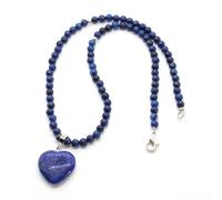 Tesselite Naturstein herzförmige 4 mm runde Perlen Halskette Persönlichkeit einfache grüne Aventurin rote Stein Pullover Kette Unisex Herbst und Winter All-Match-Stil, Lapislazuli, Einheitsgröße