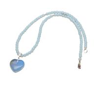 Tesselite Naturstein herzförmige 4mm runde Perlen Halskette Persönlichkeit einfache grüne Aventurin rote Stein Pullover Kette Unisex Herbst und Winter All-Match-Stil, Opal, Einheitsgröße