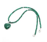 Tesselite Naturstein herzförmige 4mm runde Perlen Halskette Persönlichkeit einfache grüne Aventurin rote Stein Pullover Kette Unisex Herbst und Winter All-Match-Stil,Malachit,Einheitsgröße