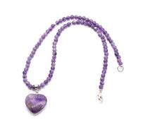 Tesselite Naturstein herzförmige 4mm runde Perlen Halskette Persönlichkeit einfache grüne Aventurin rote Stein Pullover Kette Unisex Herbst und Winter All-Match-Stil, Amethyst, Einheitsgröße