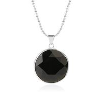 Tesselite Runde facettierte natürliche Kristall-Anhänger-Halskette, 26 mm Perle, Obsidian, Tigeraugen-Quarz, einfacher Modeschmuck für Damen und Herren, Obsidian, Einheitsgröße