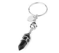 Tesselite Schlüsselanhänger aus Naturstein, kugelförmig, spitz zulaufend, blau, türkis, weiß, Kristallsäule, Ornamente, umwickelt, süße Tasche, Schlüsselanhänger, Dekoration, Unisex, Schwarzer Onyx,