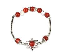 Tesselite Stein-Armband, 6 mm, Naturstein-Hexagramm-Armband, runde Perlen, Kristallquarz, Davidstern, Herzanhänger, elastischer Armreif für Frauen und Mädchen, roter Achat, Einheitsgröße