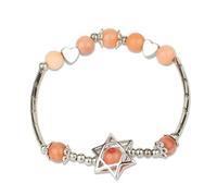 Tesselite Stein-Armband, 6 mm, Naturstein-Hexagramm-Armband, runde Perlen, Kristallquarz, Davidstern, Herzanhänger, elastischer Armreif für Frauen und Mädchen, roter Aventurin, Einheitsgröße