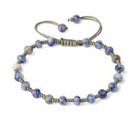 Tesselite Stein-Armband - geflochtene Armbänder aus Naturstein, facettierte runde Perle, 6 mm, Kristallquarz, graues Webseil, Damen-Armband, Schmuck, weißer Punkt blau, Einheitsgröße