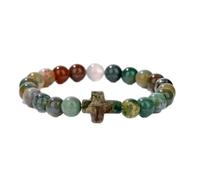 Tesselite Stein-Armband - modisches Kreuz-Charm-Armband, Quarz-Achat-Stein, 8 mm Perlenarmband, Damen, Herren, Paar, süßer Schmuck, Geschenk, Achat, 3, Einheitsgröße