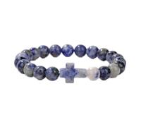Tesselite Stein-Armband - modisches Kreuz-Charm-Armband, Quarz-Achat-Stein, 8 mm, Perlenarmband, Damen, Herren, Paar, süßer Schmuck, Geschenk, Blauer Punkt, Einheitsgröße