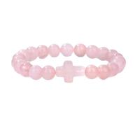 Tesselite Stein-Armband - modisches Kreuz-Charm-Armband, Quarz-Achat-Stein, 8 mm, Perlenarmband, Damen, Herren, Paar, süßer Schmuck, Geschenk, Rosenquarz, Einheitsgröße
