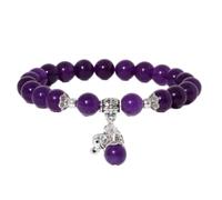 Tesselite Stein-Armband - modisches Naturstein-Perlenarmband, 8 mm, Amethyst-Elefant-Charm-Armband, Stretch-Damenarmband, Herren- und Damenschmuck, Amethyste, Einheitsgröße