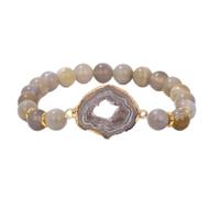 Tesselite Stein-Armband - natürliche Achate, Kristall-Drusen-Stein-Armband, unregelmäßiges rotes Stein-Perlen-Armband, Stretch-Armreif, Schmuck, Geschenk für Frauen, graue Achate, Einheitsgröße