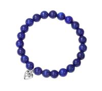 Tesselite Stein-Armband - Naturstein-Herz-Charm-Armband, 8 mm, Howlith, Tigerauge, Perlenarmbänder, Strang, Yoga, Damen-Armband für Männer und Frauen, Schmuck, Lapislazuli, Einheitsgröße