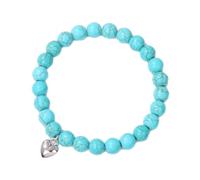 Tesselite Stein-Armband - Naturstein-Herz-Charm-Armband, 8 mm, Howlith-Tigerauge, Perlenarmbänder, Strang, Yoga, Damen-Armband für Männer und Frauen, Schmuck, Blau, Einheitsgröße