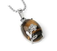 Tesselite Stein-Halskette, Ei-Form, Naturstein-Anhänger, Halskette, Tigerauge, Kristall, roter Jaspis, Cabochon-Perle, niedlicher Blumen-Charm-Schmuck für Frauen und Mädchen, Tigerauge, Einheitsgröße