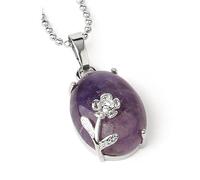 Tesselite Stein-Halskette, Ei-Form, Naturstein-Anhänger, Halskette, Tigerauge, Kristall, roter Jaspis, Cabochon-Perle, süßer Blumen-Charm-Schmuck für Frauen und Mädchen, Amethyst, Einheitsgröße