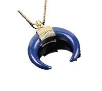 Tesselite Stein-Halskette - modischer blau-türkisfarbener Naturstein, halbmondförmiger Halbmond-Halskettenanhänger mit Kettendraht umwickelt, für Frauen, DIY-Schmuck, Lapislazuli, Einheitsgröße