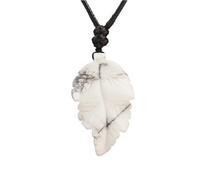 Tesselite Stein-Halskette - Naturstein-Blätter-Anhänger-Halskette für Frauen, handgeschnitzte Kristall-Halsketten, Herren-Schmuck, Howlith, Einheitsgröße