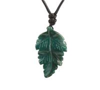 Tesselite Stein-Halskette - Naturstein-Blätter-Anhänger-Halskette für Frauen, handgeschnitzte Kristall-Halsketten, Herren-Schmuck, dunkelgrün, Einheitsgröße