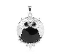 Tesselite Stein-Halskette - Naturstein, niedliche Eulen-Tier-Anhänger für Halsketten, orange Jade, schwarzer Obsidian-Anhänger, Schmuck, Trendiger Damen-Schmuck, schwarzer Obsidian, Einheitsgröße