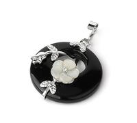 Tesselite Stein-Halskette, Natursteine, Anhänger für Halskette, rundes Blumenblatt, Amethyst, Quarz, schwarzer Onyx, Donut, einfacher Modeschmuck für Damen und Herren, schwarzer Onyx, Einheitsgröße