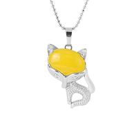 Tesselite Stein-Halskette, süßer Tier-Fuchs-Anhänger, Charms-Halskette, Naturstein, Amethyst, gelbe Jade, Cabochon-Perlen, Kristalle, Modeschmuck für Frauen, gelbe Jade-Kette, Einheitsgröße