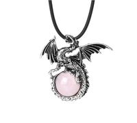 Tesselite Stein-Halskette - Vintage-Halskette mit Flügel-Drachen-Kristall für Männer und Frauen, Naturstein, runder Edelstein, Kristalle, Obsidian-Anhänger, Schmuck, Rosenquarz-Kette, Einheitsgröße