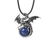 Tesselite Stein-Halskette, Vintage-Halskette mit Flügel-Drachen-Kristall, für Männer und Frauen, Naturstein, runder Edelstein, Kristalle, Obsidian-Anhänger, Schmuck, Lapislazuli-Kette, Einheitsgröße