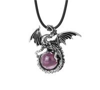 Tesselite Stein-Halskette, Vintage-Halskette mit Flügel-Drachen-Kristall, für Männer und Frauen, Naturstein, runder Edelstein, Kristalle, Obsidian-Anhänger, Schmuck, Amethyst-Kette, Einheitsgröße