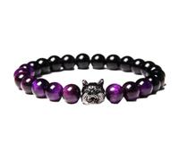Tesselite Steinarmband - Naturstein-Perlenarmband, 8 mm, Tigerauge, Wolfskopf, Bettelarmband, Yoga-Armband, Herren- und Damenschmuck, Geschenk, tägliches Tragen, Typ 5, Einheitsgröße