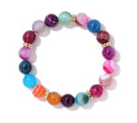 Tesselite Steinarmband - Vintage Naturstein 10mm Steinperlenarmband Herren Roter Achat Weiß Türkis Mode Einfaches All-Match Elastisches Seil Herren- und Damenarmband Schmuck,Bunt,Einheitsgröße