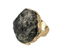 Tesselite Steinring - Naturstein, gelber Verstellbarer Ring, unregelmäßiger schwarzer Turmalin, Blauer Kristallring, modischer, personalisierter Damenschmuck, schwarzer Turmalin, Einheitsgröße
