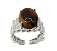 Tesselite Steinringe - Damen-Kristallringe, Naturstein, offene Ringe, ovale Perlenringe, lila Kristall, Rosenquarz, Herren und Mädchen, Party, personalisierter Schmuck, Tigerauge-Stein, Einheitsgröße