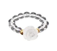 Tesselite Steinringe - Naturstein-Rosengirlande, 5 mm Perlen, handgravierte Kristallringe für Frauen, Hochzeitsschmuck und personalisierte, Bergkristall, Einheitsgröße