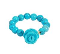 Tesselite Steinringe - Naturstein-Rosengirlande, 5 mm Perlen, handgravierte Kristallringe für Frauen, Hochzeitsschmuck und personalisierte, Blau Türkis, Einheitsgröße