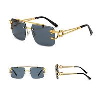 TETHY Vintage Square Eyewear Damen Herren Randlose Sonnenbrille mit Löwendekor Rahmenlose trendige Sonnenbrille mit Farbverlauf (A)