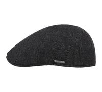 Stetson Texas Wool Herringbone Cap Flatcap Schirmmütze Mütze Gatsbymütze Wollcap Herren - Wintercap mit Schirm, Futter Winter Herbst-Winter - M (56-57 cm) schwarz-grau