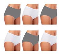 TEXEMP Unterwäsche Damen Slip Bequeme Baumwollunterhosen Mehrpack Atmungsaktive Hipster Pantys 6er Pack Weiß Grau 36-38 S