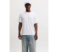 Rundhalsshirt JACK & JONES "JORFREDERIKSBERG MONOGRAM TEE SS CN SN", Herren, Gr. M, weiß (hellweiß), Jersey, Obermaterial: 100% Baumwolle, bedruckt, relaxed fit normal, Rundhals, gerader Abschluss, Sh