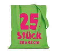 TEXXILLA 25er Pack Baumwolltaschen 38 x 42 cm lange Henkel | Stoffbeutel aus 100 % Baumwolle, 140 g/m² - OEKO-TEX® STANDARD 100 - Einkaufstaschen zum Tragen über der Schulter