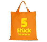 TEXXILLA 5er Pack Baumwolltaschen 38 x 42 cm kurze Henkel | - Stoffbeutel aus 100 % Baumwolle, 140 g/m² - kurze Henkel ca. 35 cm - OEKO-TEX® STANDARD 100 - Einkaufstaschen zum Bedrucken