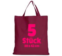 TEXXILLA 5er Pack Baumwolltaschen 38 x 42 cm kurze Henkel | - Stoffbeutel aus 100 % Baumwolle, 140 g/m² - kurze Henkel ca. 35 cm - OEKO-TEX® STANDARD 100 - Einkaufstaschen zum Bedrucken