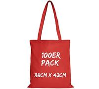 TEXXILLA Baumwolltasche - 100er Pack | Rot | mit zwei langen Henkeln | 38x42cm | Jutebeutel | Einkaufstasche | unbedruckt