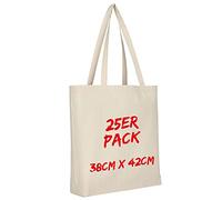 TEXXILLA Baumwolltasche - 25er Pack | Natur | mit Zwei Langen Henkeln, Boden- und Seitenfalte | 38x42cm | Jutebeutel | Einkaufstasche | unbedruckt