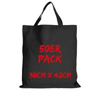TEXXILLA Baumwolltasche - 50er Pack | Schwarz | mit zwei kurzen Henkeln | 38x42cm | Jutebeutel | Einkaufstasche | unbedruckt