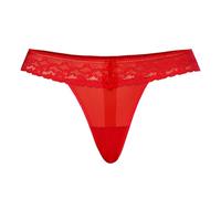 Teyli 3er Pack String Tanga Damen mit Zarter Spitze verziert - Strings & Tangas für Damen aus transparentem Mesh - Mehrfachpackung mit Komfortabler Passform Schwarz Rot Beige S